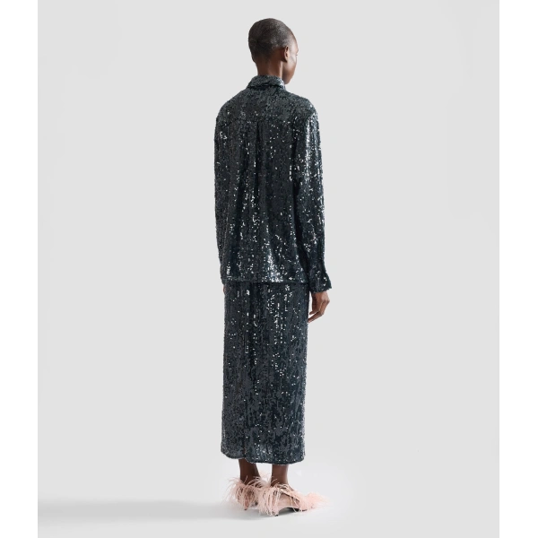 Erdem Sequin Long Sleeve Shirt in Forest Green | Shirts | Coveti
