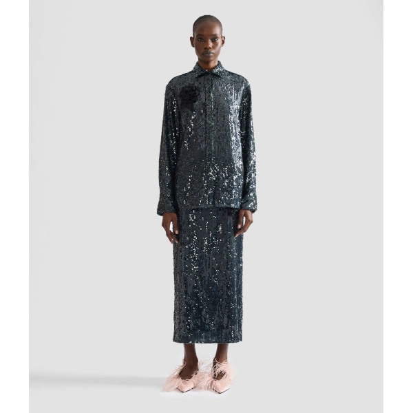 Erdem Sequin Long Sleeve Shirt in Forest Green | Shirts | Coveti