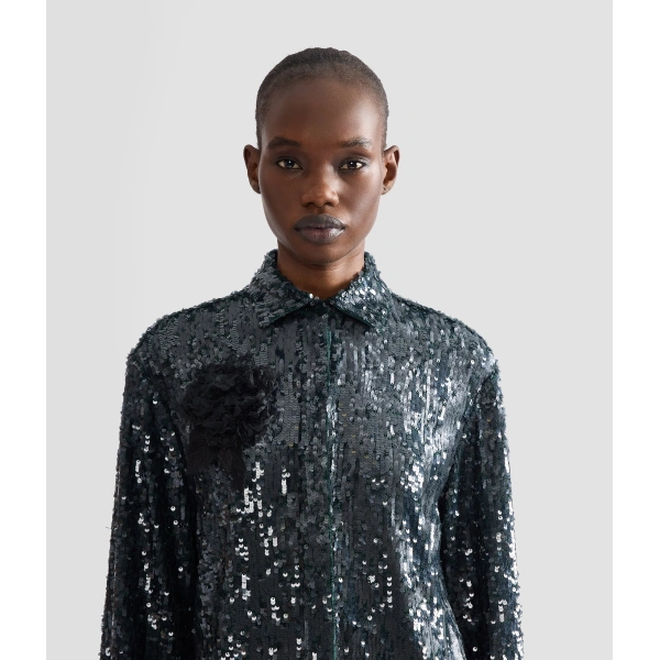 Erdem Sequin Long Sleeve Shirt in Forest Green | Shirts | Coveti