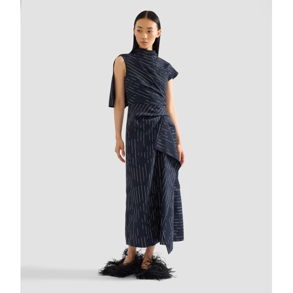 Erdem Stripe Tailoring Draped Midi Dress | Midi Dresses | Coveti