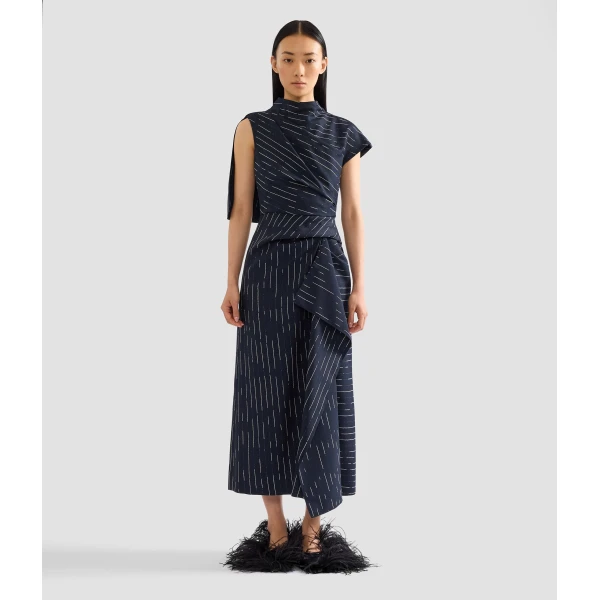 Erdem Stripe Tailoring Draped Midi Dress | Midi Dresses | Coveti