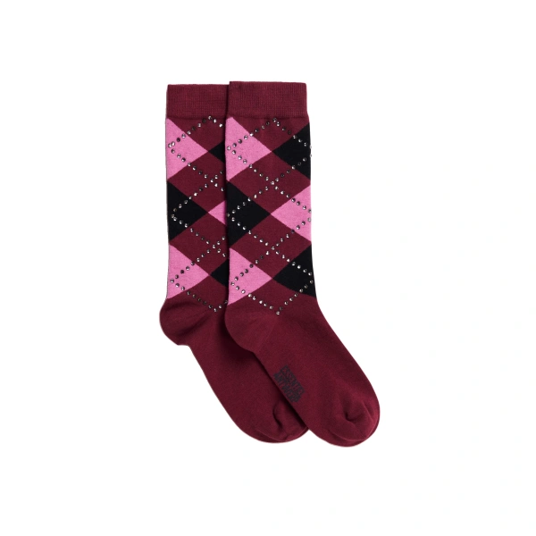 Argyle-print socks with rhinestone embellishments