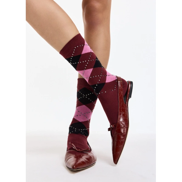 Essentiel Antwerp Argyle-print socks with rhinestone embellishments | Socks & Tights | Coveti