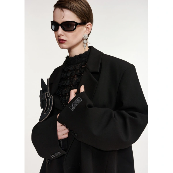 Essentiel Antwerp Black cropped double-breasted blazer | Blazers | Coveti