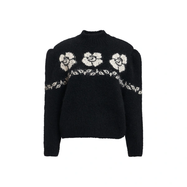 Essentiel Antwerp Black floral-jacquard sweater | Sweaters | Coveti