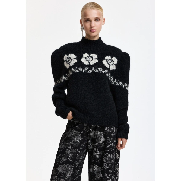 Essentiel Antwerp Black floral-jacquard sweater | Sweaters | Coveti