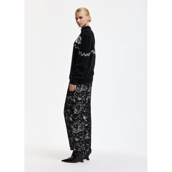 Essentiel Antwerp Black floral-jacquard sweater | Sweaters | Coveti
