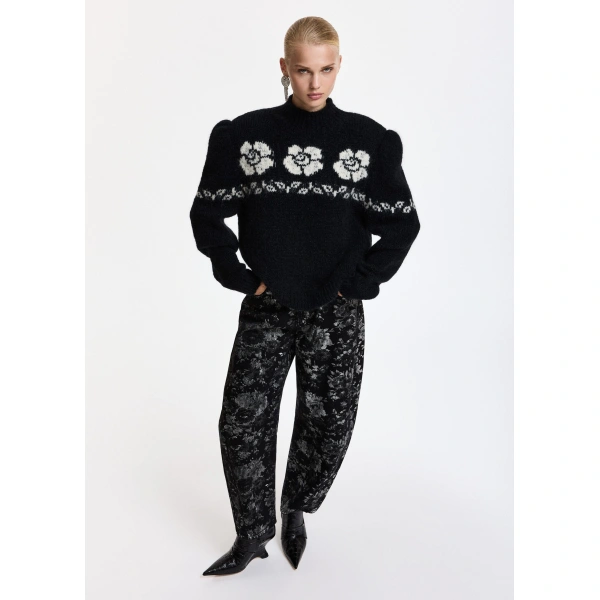 Essentiel Antwerp Black floral-jacquard sweater | Sweaters | Coveti