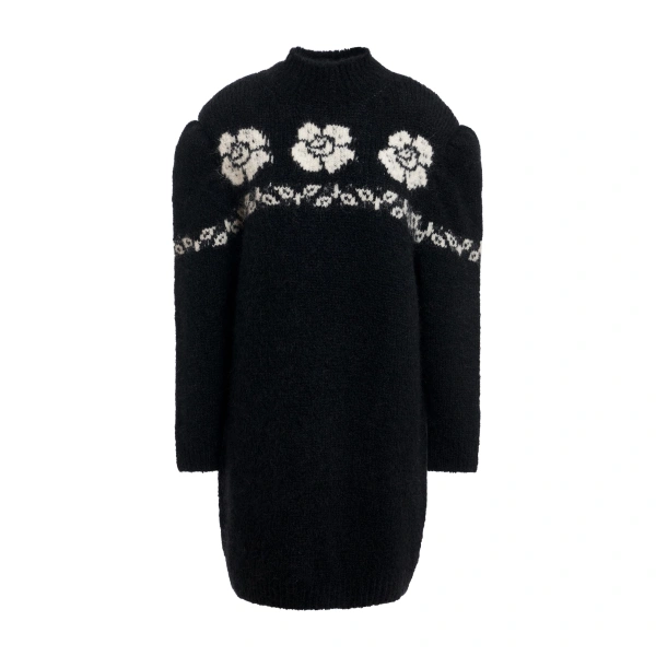 Essentiel Antwerp Black floral-jacquard sweater dress | Mini Dresses | Coveti