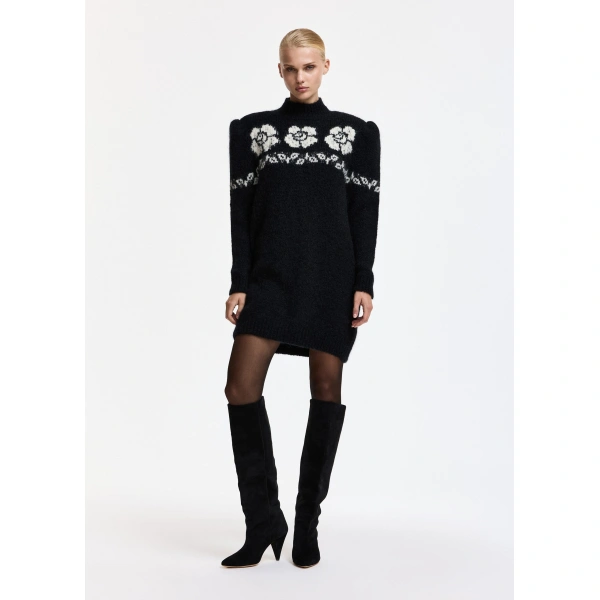 Essentiel Antwerp Black floral-jacquard sweater dress | Mini Dresses | Coveti