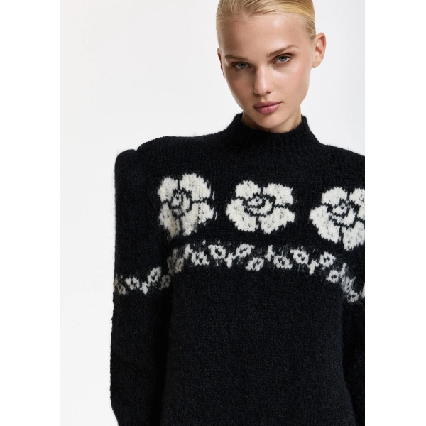 Essentiel Antwerp Black floral-jacquard sweater dress | Mini Dresses | Coveti