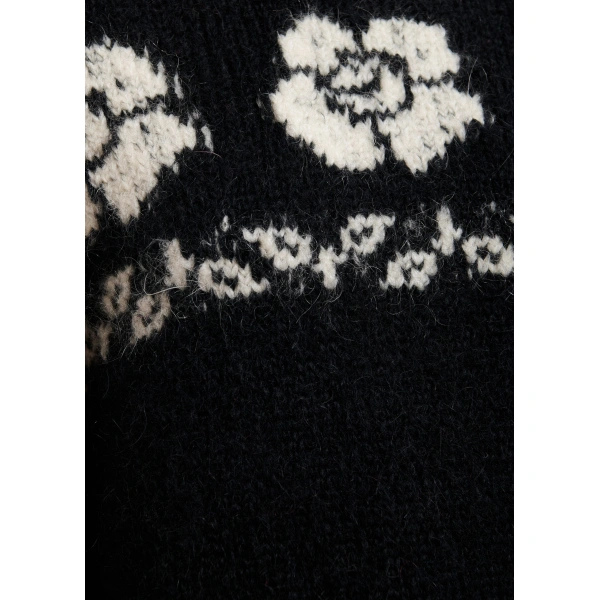 Essentiel Antwerp Black floral-jacquard sweater dress | Mini Dresses | Coveti