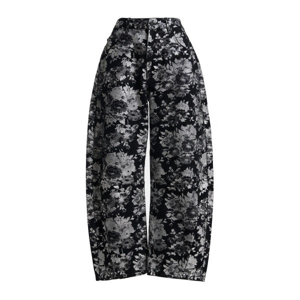 Black floral-print barrel-leg jeans