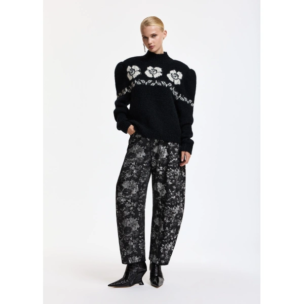 Essentiel Antwerp Black floral-print barrel-leg jeans | Jeans | Coveti