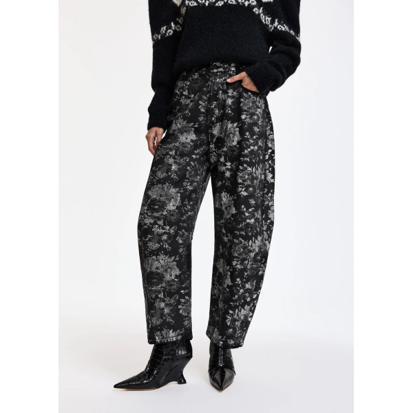 Essentiel Antwerp Black floral-print barrel-leg jeans | Jeans | Coveti