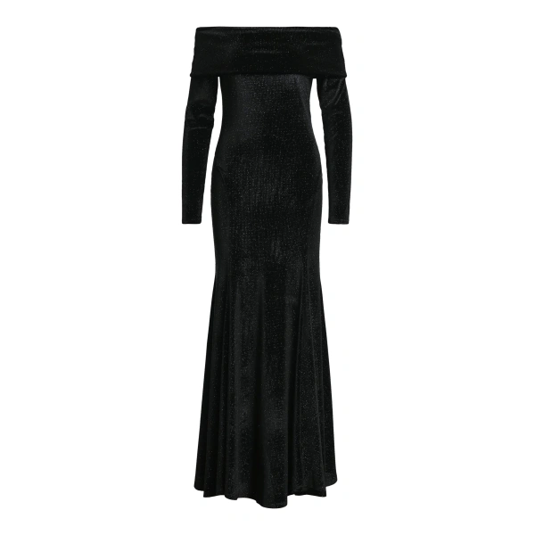 Black glitter off-shoulder maxi dress