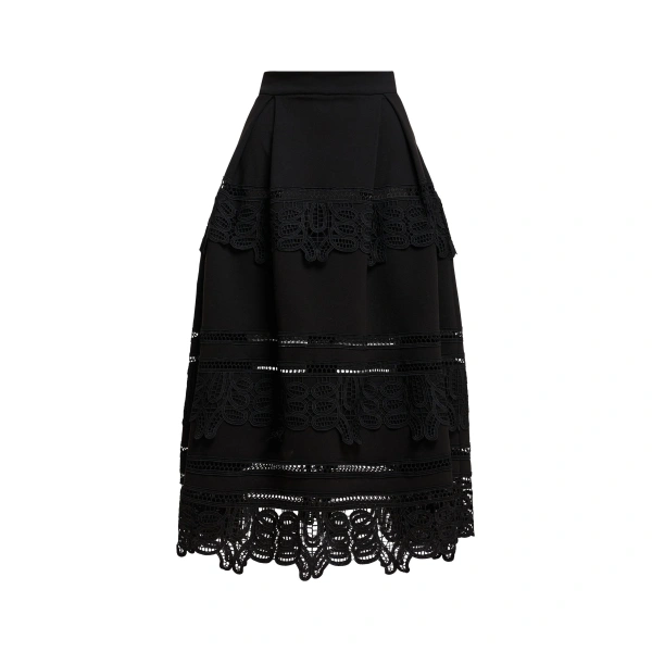 Black lace-trimmed maxi skirt