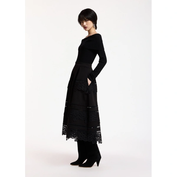 Essentiel Antwerp Black lace-trimmed maxi skirt | Maxi Skirts | Coveti