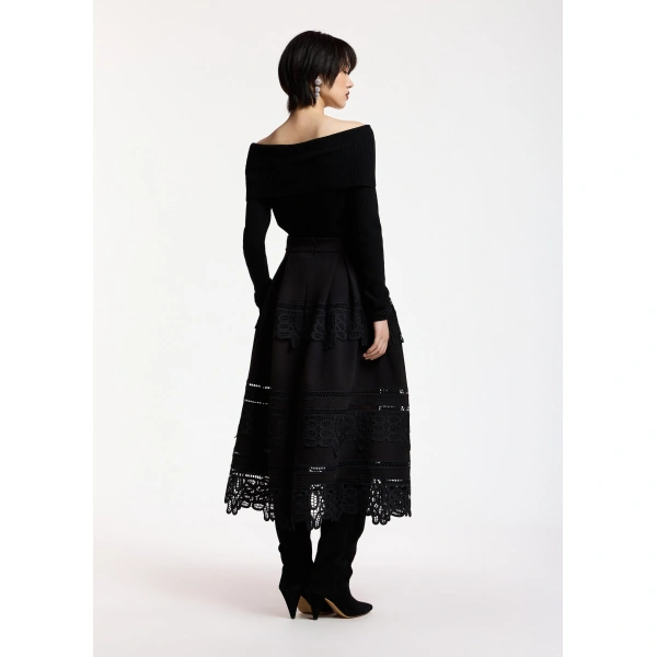 Essentiel Antwerp Black lace-trimmed maxi skirt | Maxi Skirts | Coveti