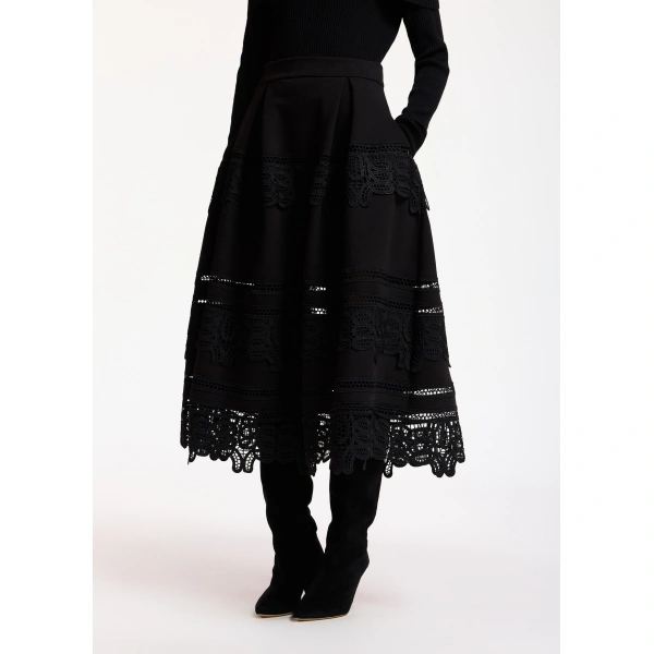 Essentiel Antwerp Black lace-trimmed maxi skirt | Maxi Skirts | Coveti