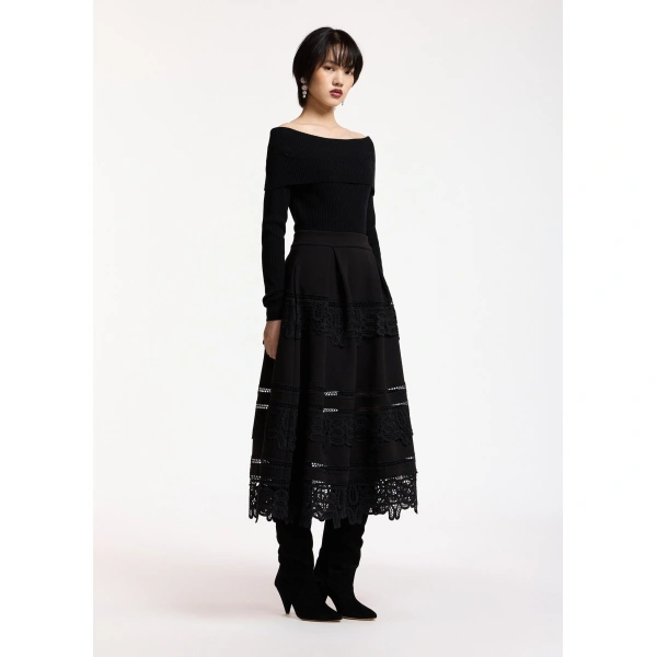 Essentiel Antwerp Black lace-trimmed maxi skirt | Maxi Skirts | Coveti