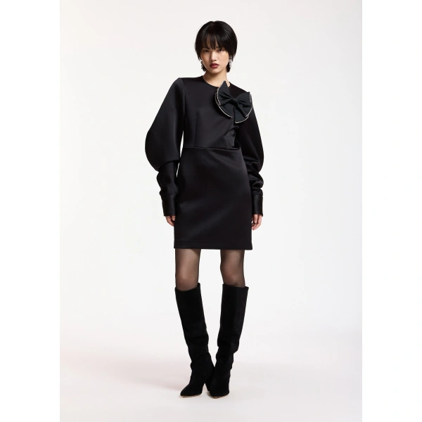 Essentiel Antwerp Black mini dress with voluminous sleeves | Mini Dresses | Coveti