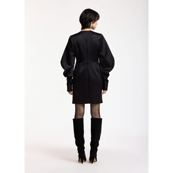 Essentiel Antwerp Black mini dress with voluminous sleeves | Mini Dresses | Coveti