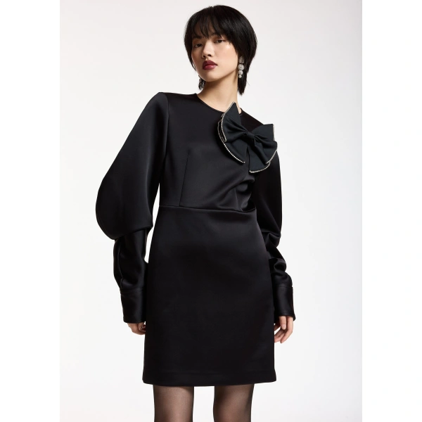 Essentiel Antwerp Black mini dress with voluminous sleeves | Mini Dresses | Coveti