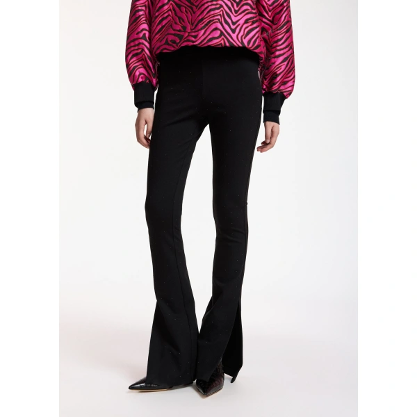 Essentiel Antwerp Black rhinestone-embellished flared pants | Pants | Coveti