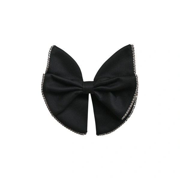 Black rhinestone-trimmed bow brooch