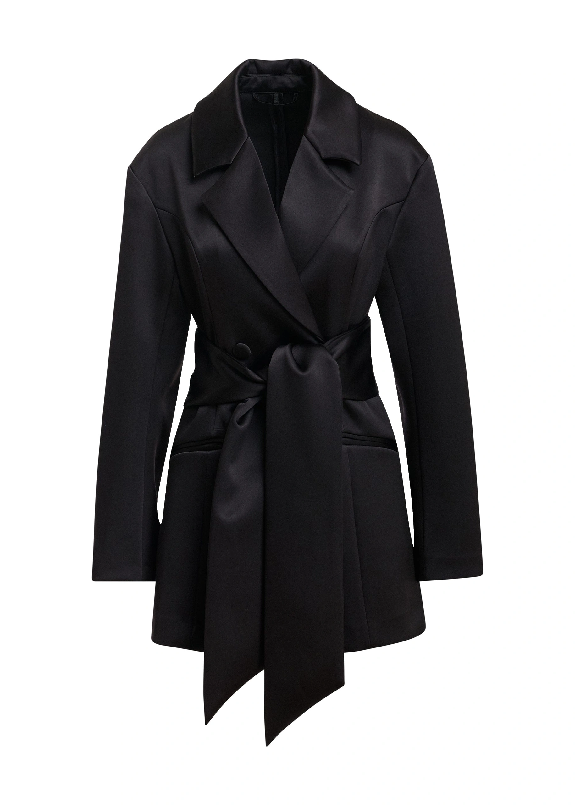 Essentiel Antwerp Black satin blazer mini dress 0 Essentiel Antwerp Black satin blazer mini dress | Mini Dresses | Coveti
