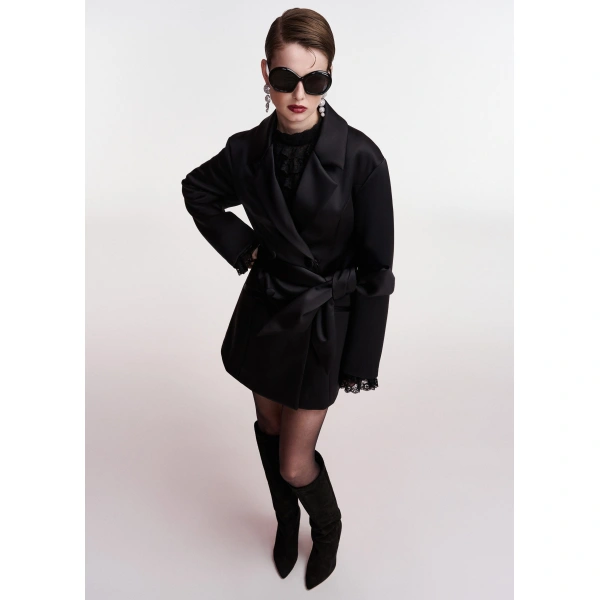 Essentiel Antwerp Black satin blazer mini dress | Mini Dresses | Coveti