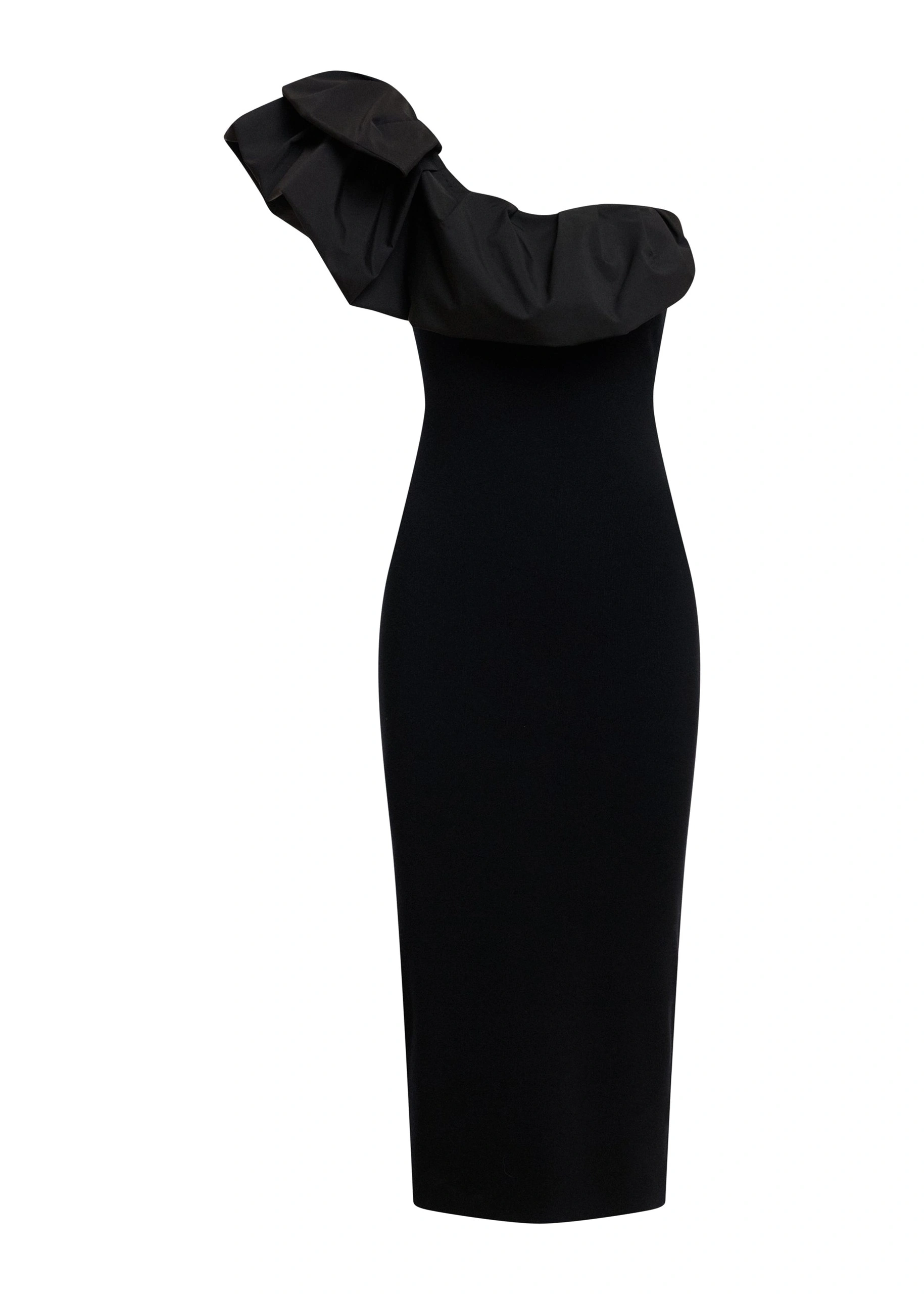 Essentiel Antwerp Black voluminous one-shoulder midi dress 0 Essentiel Antwerp Black voluminous one-shoulder midi dress | Midi Dresses | Coveti