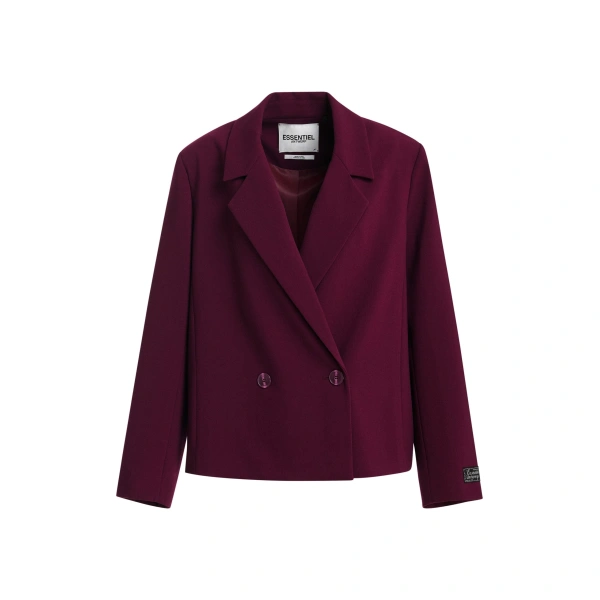 Burgundy cropped double-breasted blazer