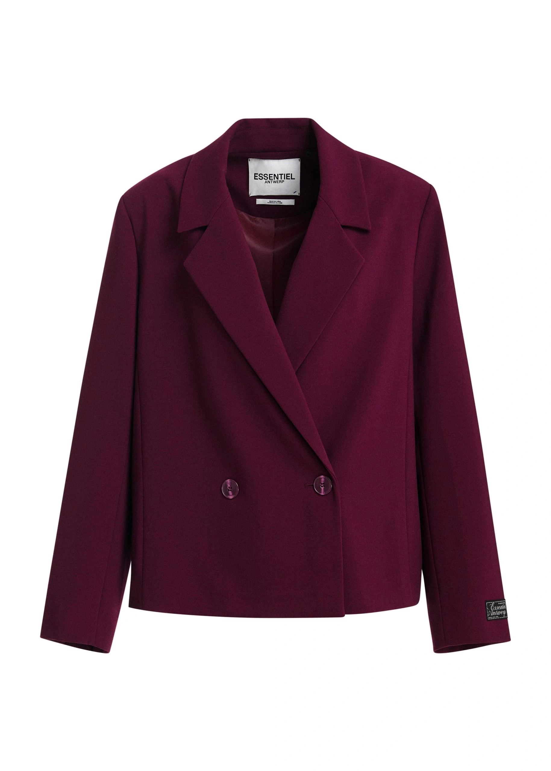 Essentiel Antwerp Burgundy cropped double-breasted blazer 0 Essentiel Antwerp Burgundy cropped double-breasted blazer | Blazers | Coveti