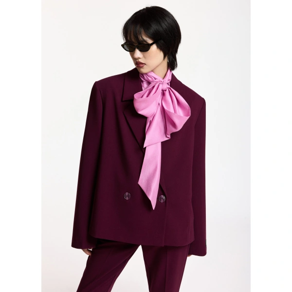 Essentiel Antwerp Burgundy cropped double-breasted blazer | Blazers | Coveti