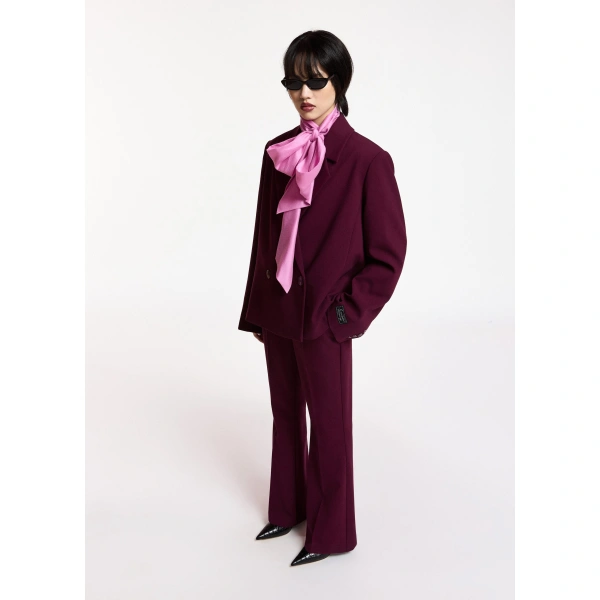 Essentiel Antwerp Burgundy cropped double-breasted blazer | Blazers | Coveti