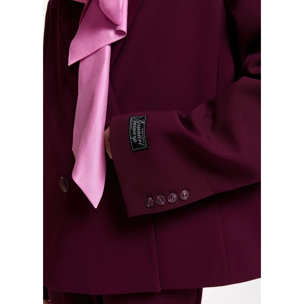 Essentiel Antwerp Burgundy cropped double-breasted blazer | Blazers | Coveti