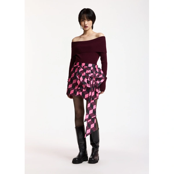 Essentiel Antwerp Burgundy off-shoulder sweater | Sweaters | Coveti