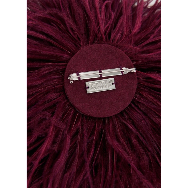 Essentiel Antwerp Burgundy ostrich feather brooch | Brooches & Pins | Coveti