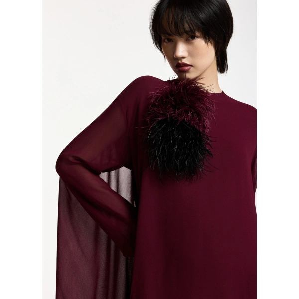 Essentiel Antwerp Burgundy ostrich feather brooch | Brooches & Pins | Coveti