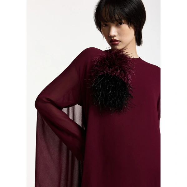 Essentiel Antwerp Burgundy ostrich feather brooch | Brooches & Pins | Coveti