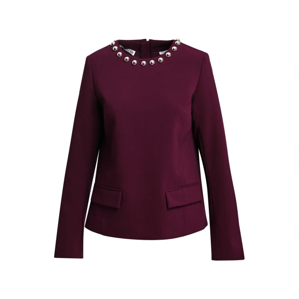 Burgundy tailored top with embellished neckline