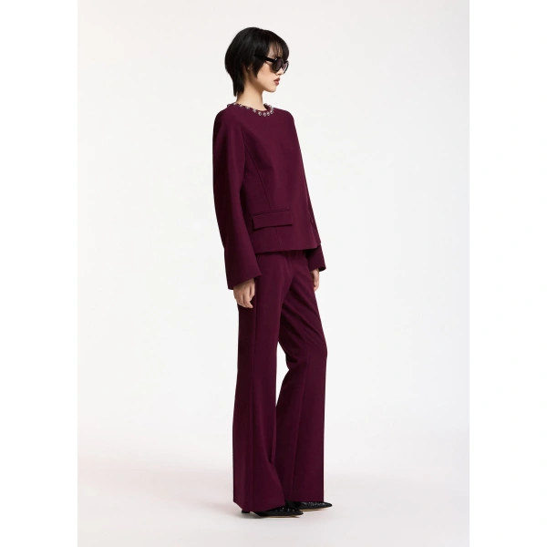 Essentiel Antwerp Burgundy tailored top with embellished neckline | Blouses | Coveti