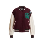 Essentiel Antwerp Burgundy varsity jacket with monogram embroidery Burgundy varsity jacket with monogram embroidery