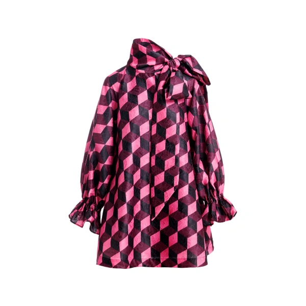 Geometric-print mini dress with pussy-bow