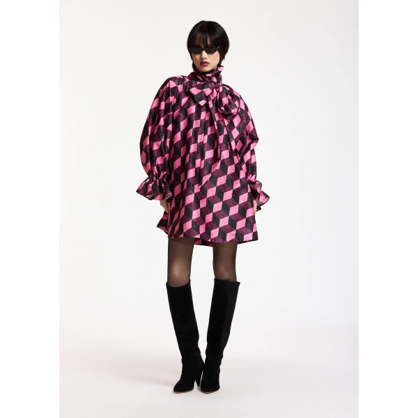 Essentiel Antwerp Geometric-print mini dress with pussy-bow | Mini Dresses | Coveti