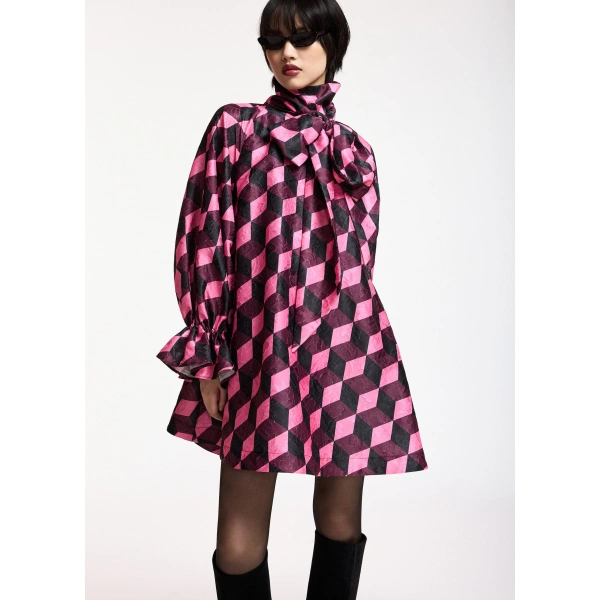 Essentiel Antwerp Geometric-print mini dress with pussy-bow | Mini Dresses | Coveti