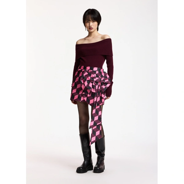 Essentiel Antwerp Geometric-print mini skirt with bow | Mini Skirts | Coveti