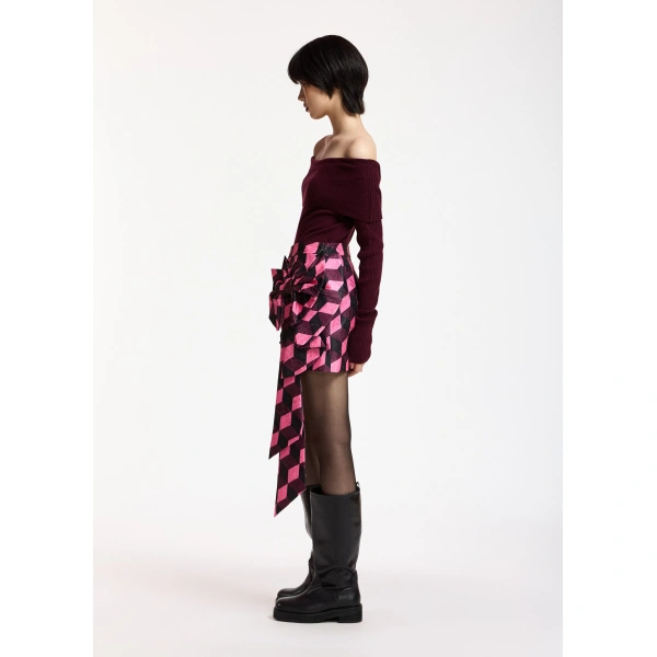 Essentiel Antwerp Geometric-print mini skirt with bow | Mini Skirts | Coveti
